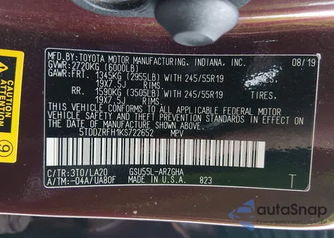 2019 Toyota Highlander Limited Platinum z USA, uszkodzony, nr VIN 5TDDZRFH1KS722652